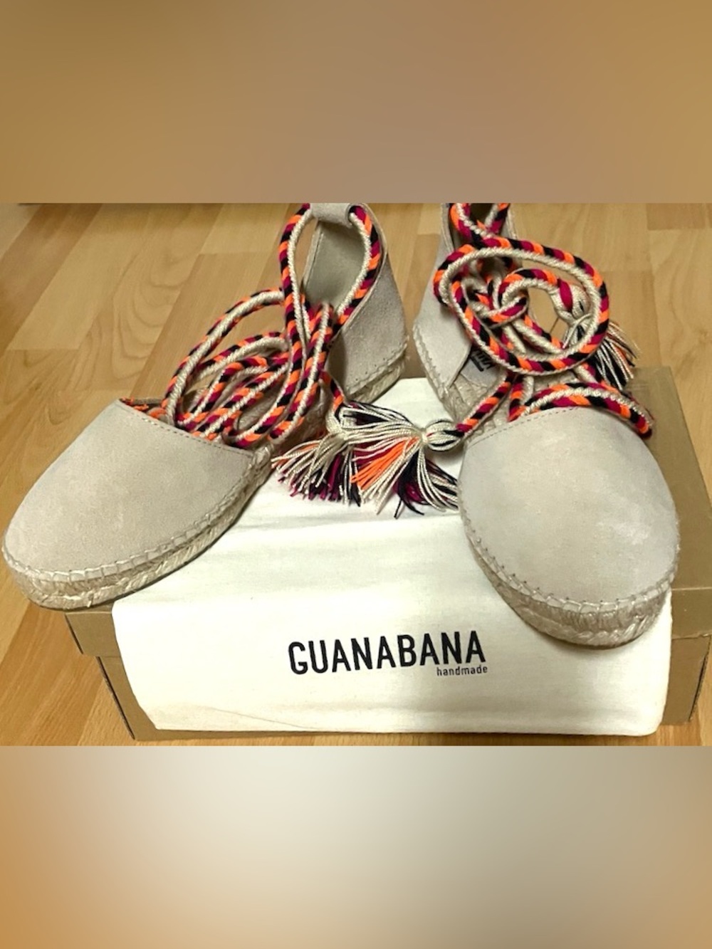 GUANABANA Handmade- Valencia Flat With Colorful Pompon/Beige: Size 39 (8-8.5)